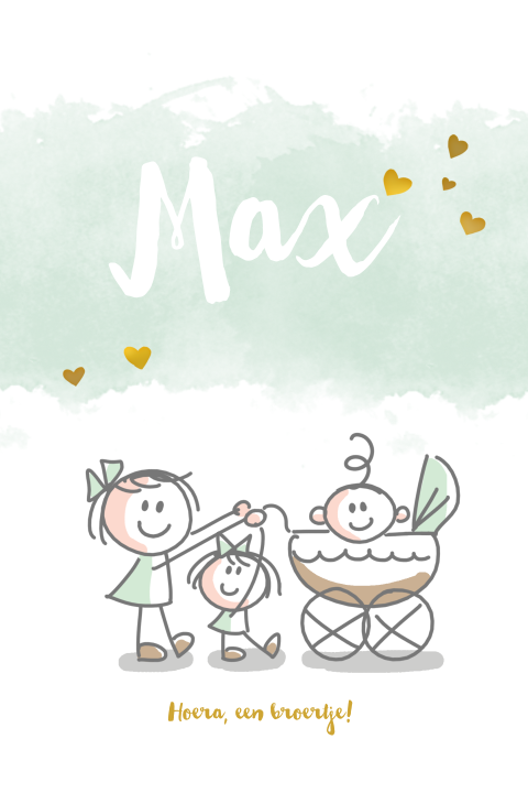 Lief geboortekaartje met kinderwagen en watercolour