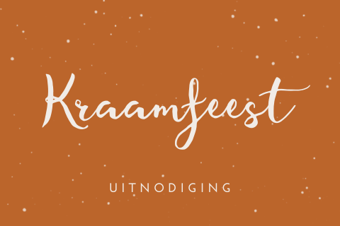 Roestbruine uitnodiging kraamfeest met witte typografie en stipjes