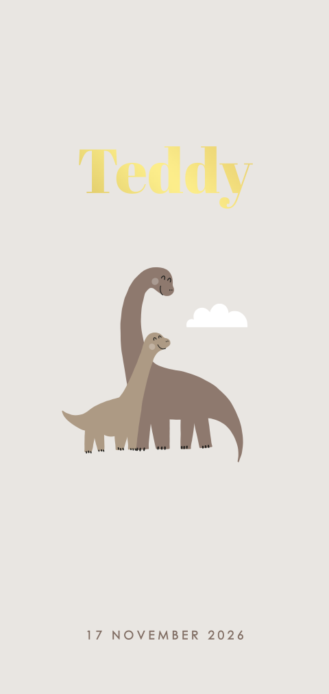 Trendy geboortekaartje met dino illustraties en goudfolie