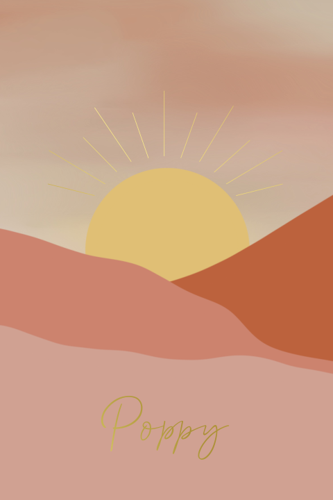 Goudfolie geboortekaartje meisje met berglandschap en zon
