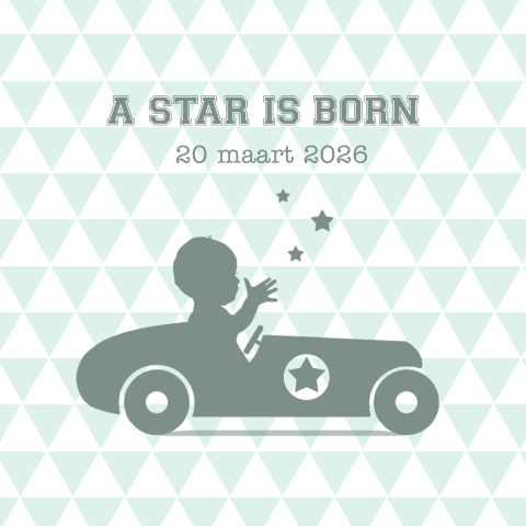 Geboortekaart baby in raceauto met sterren