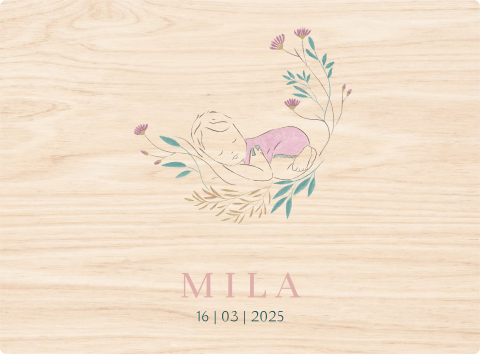 Houten memorybox meisje met pastelkleuren en bloemen