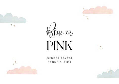 Placemat gender reveal met blauw/roze wolkjes
