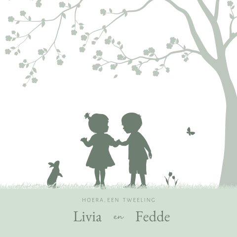 Lief tweeling geboortekaartje met silhouet