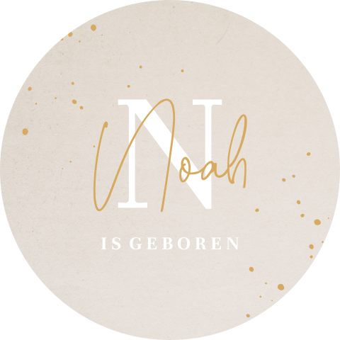 Tuinbord rond in beige met initiaal en spetters