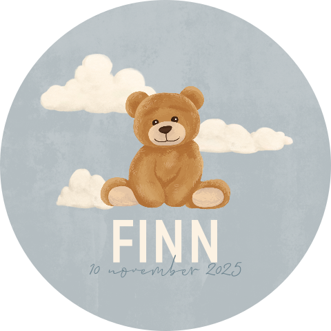 Raamsticker rond blauw met teddybeer en wolkjes