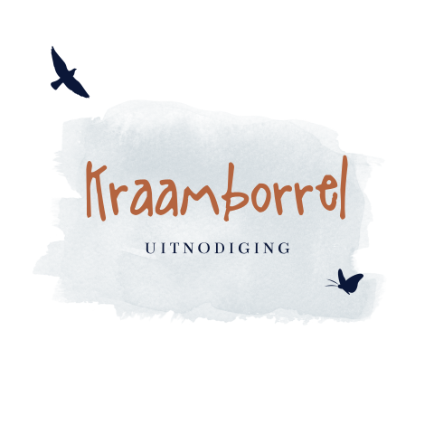 Uitnodiging kraamfeest met blauw silhouet vogel en vlinder