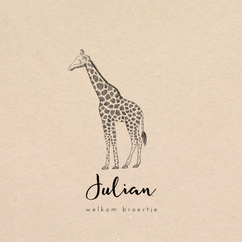Hip kraftlook geboortekaartje met getekende giraffe