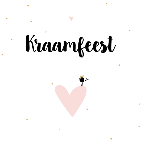 Lief kraamfeestkaartje met vogeltje op roze hart