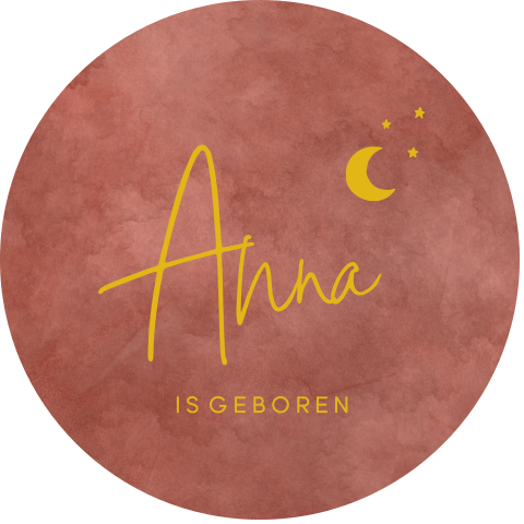 Raamsticker rond met rode velvet-look achtergrond en maantje