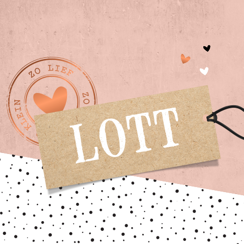 Stoer geboortekaartje voor meisje met label, stempel en stipjes