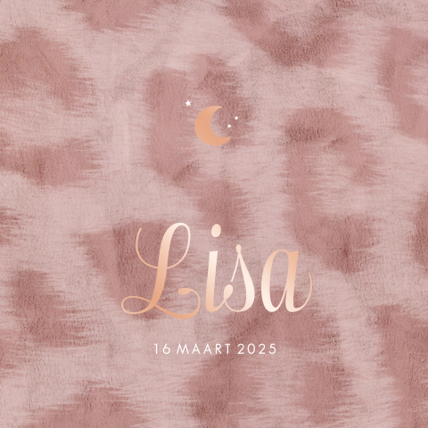 Trendy geboortekaartje met roze panterprint en roségoudfolie