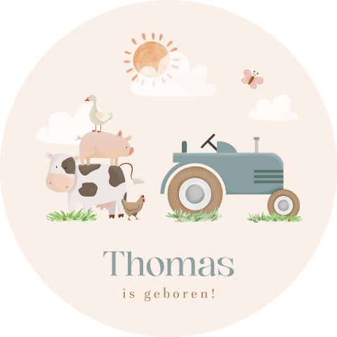 Raamsticker rond met vrolijke boerderijdieren