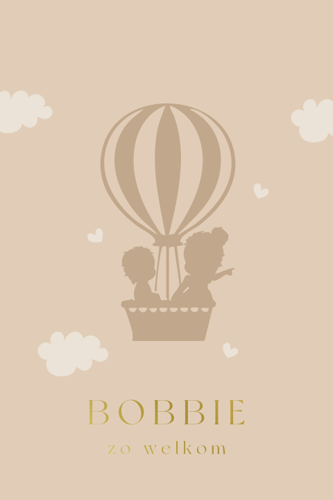 Geboortekaartje met luchtballon en silhouetjes