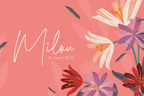 Geboortekaartje voor dochter met ronde hoeken en vrolijke bloemen