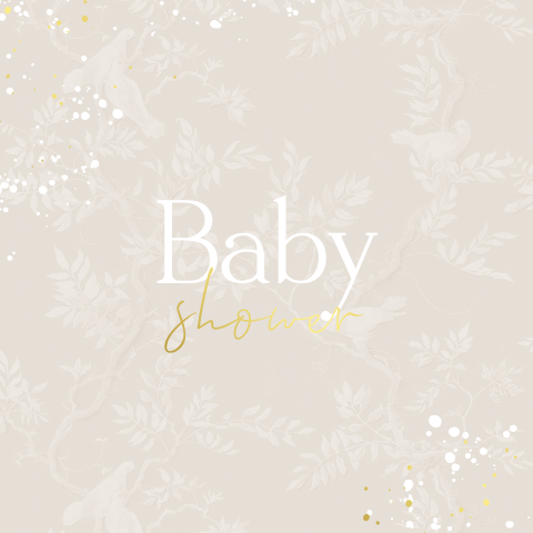 Klassieke uitnodiging babyshower met goudfolie
