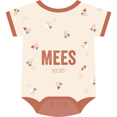 Origineel babykaartje in de vorm van een romper met driehoekjes