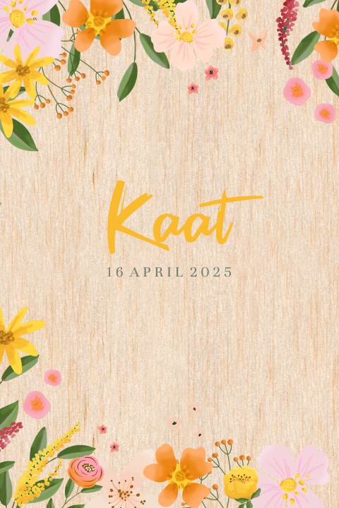 Vrolijk geboortekaartje van echt hout voor meisje met zomerbloemen