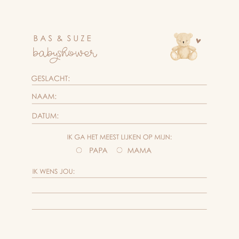Invulkaart beige met teddybeer