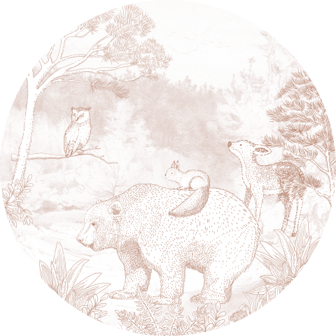 Sluitsticker met bruine tekening van bosdieren