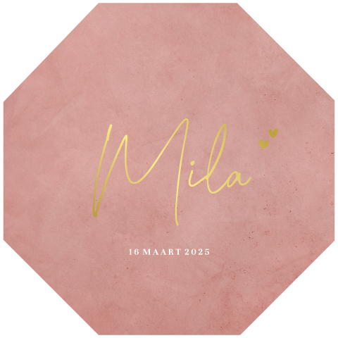 Origineel geboortekaartje met goudfolie en roze velvet-look