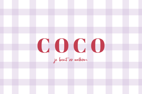 Geboortekaartje lila met ruitjes en colorblocking