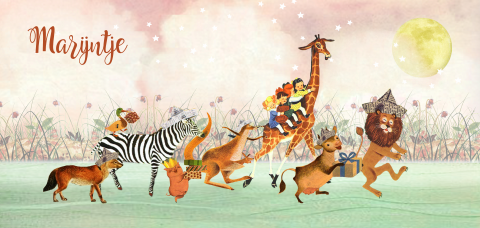 Vrolijk panoramakaartje met dierenparade