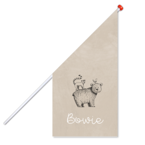 Geboortevlag beige met getekende dieren