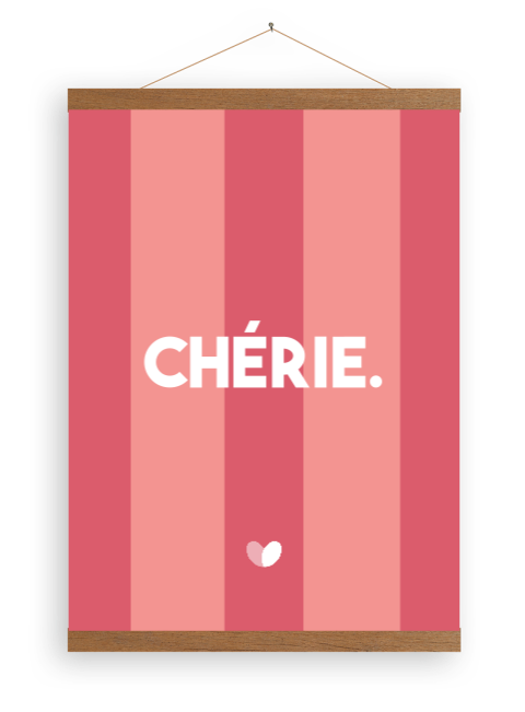 Canvasposter roze/rood met houten latjes