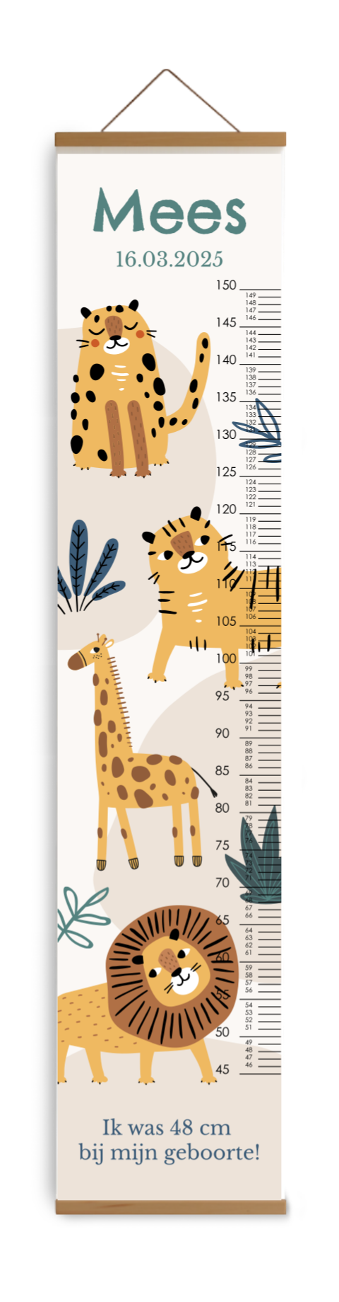 Bewerkbare groeimeter kinderkamer met vrolijke jungledieren