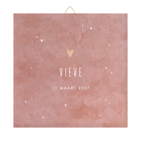 Hip geboortetegeltje roze velvet-look met hartjes