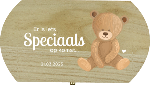 Zwangerschapsaankondiging houten kistje met tekst
