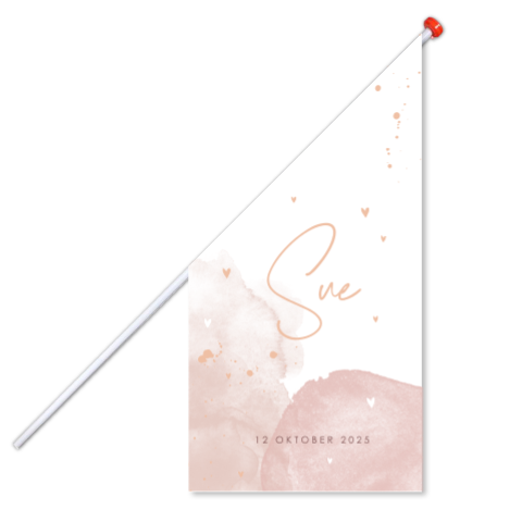 Geboortevlag met roze watercolour en spetters