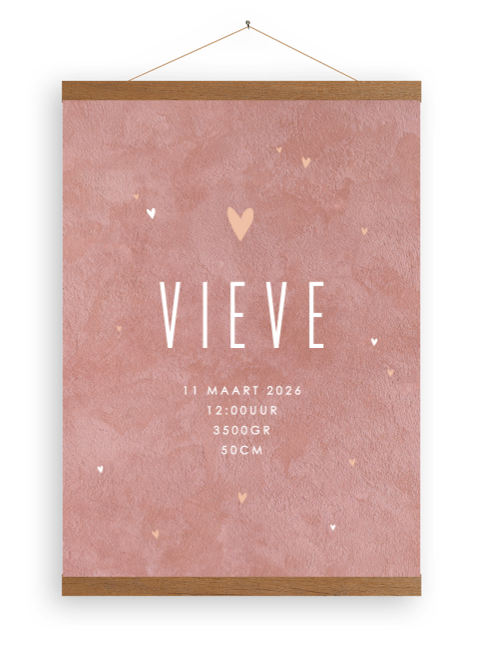 Canvasposter met roze velvet-look en hartjes