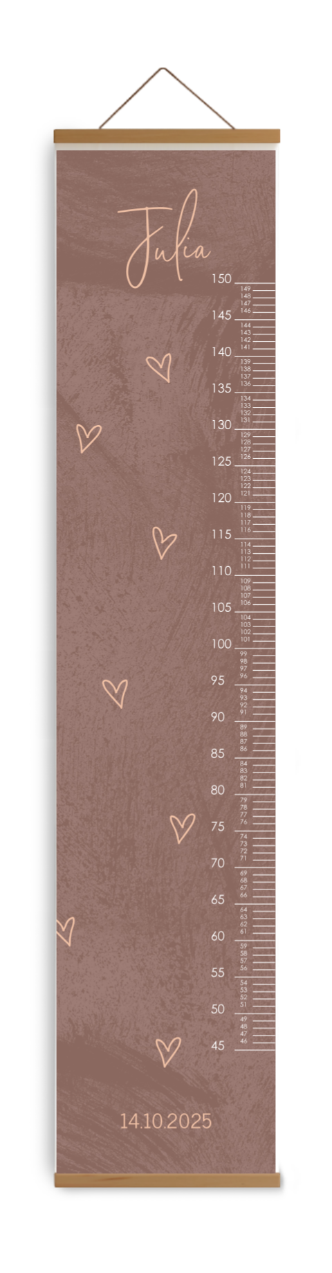 Bewerkbare groeimeter oudroze velvetlook met hartjes