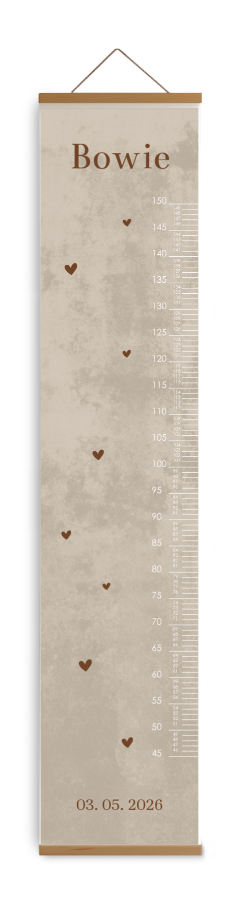 Groeimeter beige velvet-look met hartjes