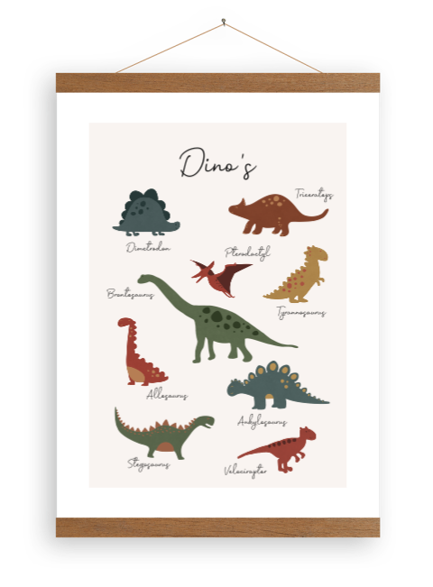 Canvasposter dino thema met houten latjes