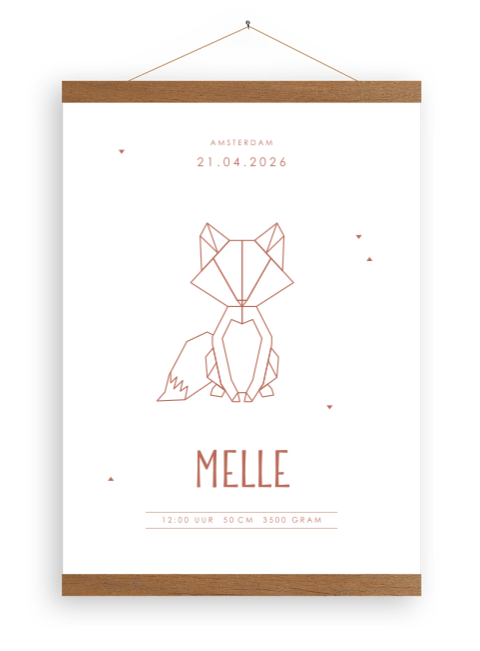 Canvasposter wit met geometrisch vosje