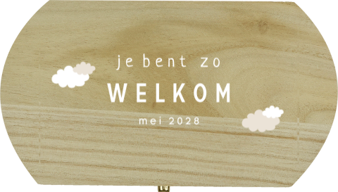 Zwangerschapsaankondiging houten kistje met wolkjes en tekst