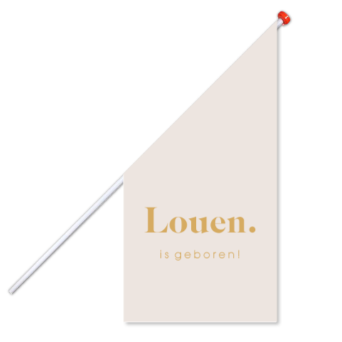 Geboortevlag minimalistisch in zandkleur met goudkleurige naam