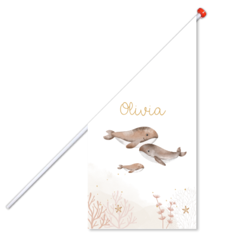 Geboortevlag beige watercolour met walvissen