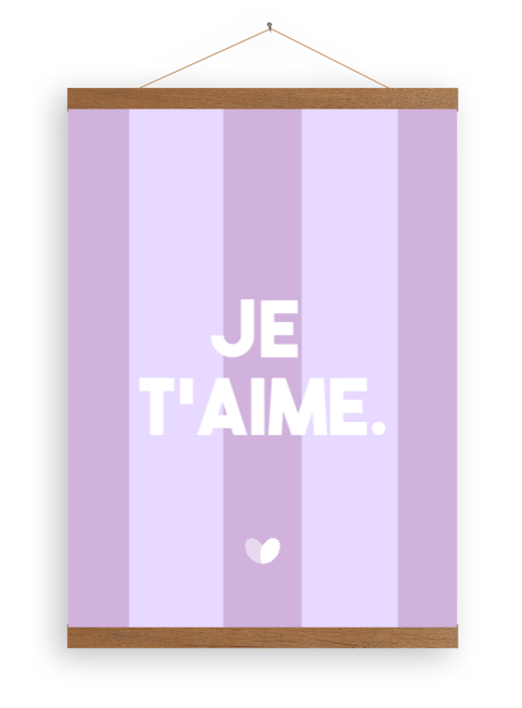 Canvasposter met paars en lila strepen en houten latjes