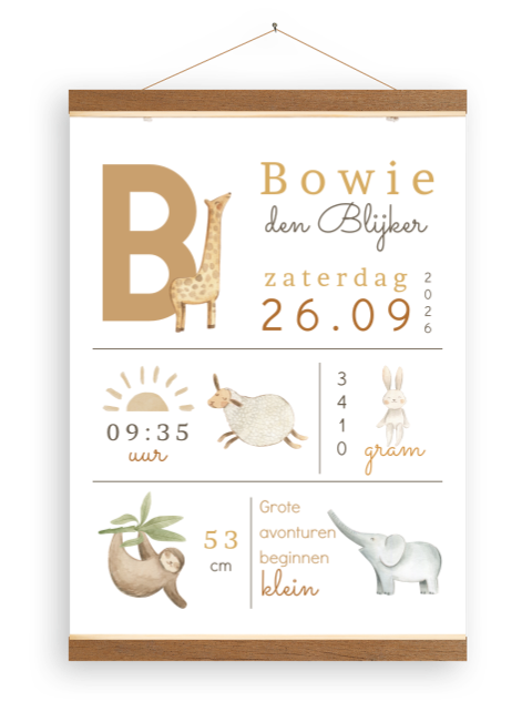 Canvasposter met dieren en geboortegegevens