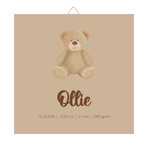 Geboortetegeltje bruin met teddybeer
