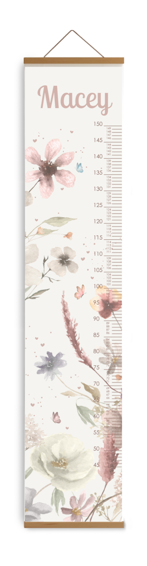 Bewerkbare groeimeter kinderkamer met romantische veldbloemen