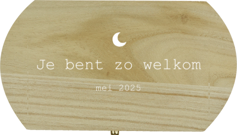 Zwangerschapsaankondiging houten kistje met maantje