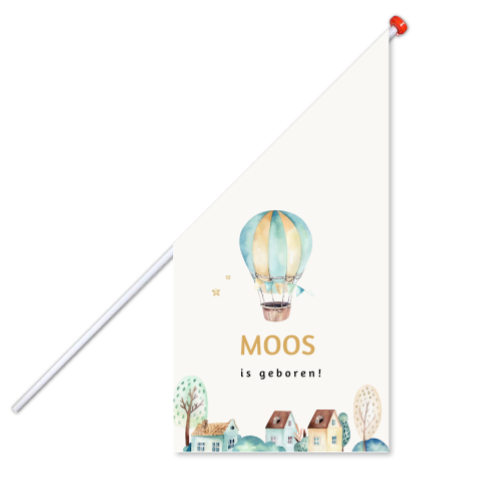 Geboortevlag met watercolour luchtballon en huisjes