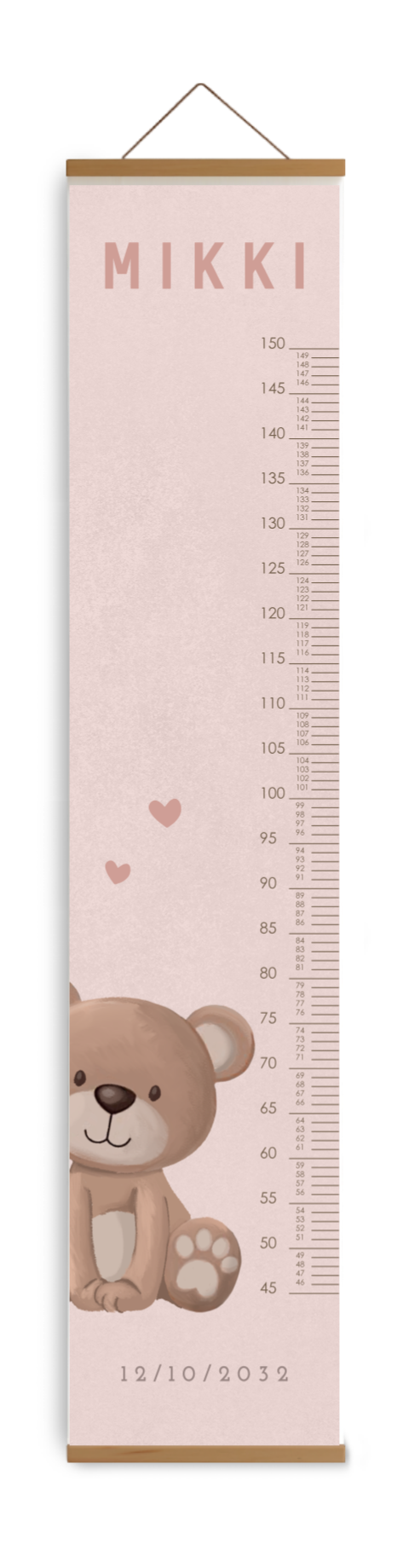 Groeimeter kinderkamer roze met teddybeer