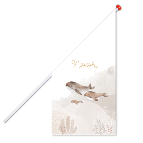 Geboortevlag beige met walvissen