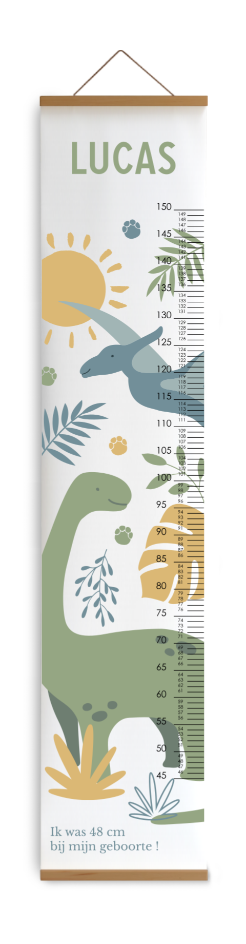 Bewerkbare groeimeter kinderkamer met dino's en vrolijke kleuren